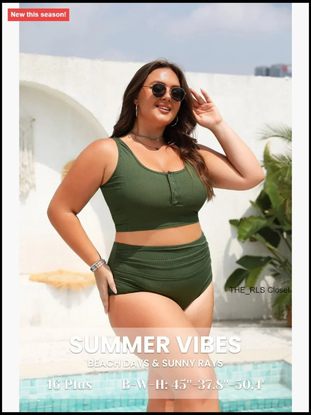 Plus Size High Waisted Bikini Set Tummy Control Ribbed Swimwear
